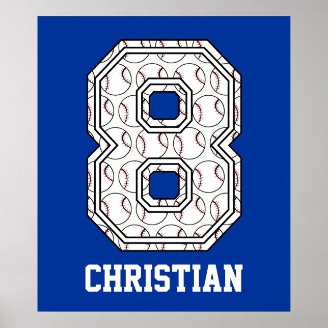 Póster Baseball Número 8 Personalizado (Frente)