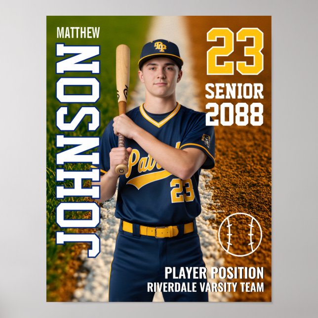 Poster Baseball Player Senior Class Custom Photo Sports (Frente)