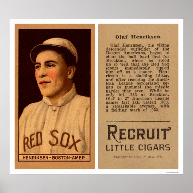Póster Baseball Red Sox de Olaf Henriksen 1912 (Frente)