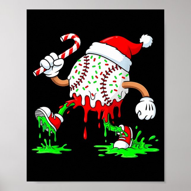Poster Baseball Santa Hat Christmas Ice Cream Drip Candy  (Frente)