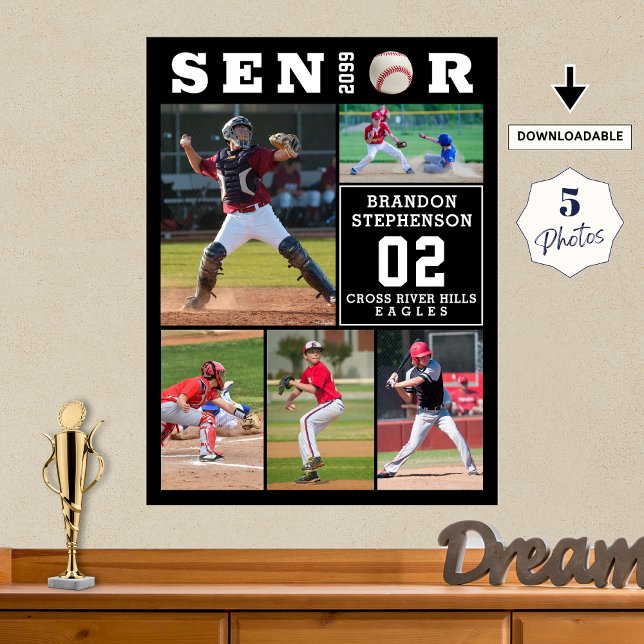 Poster Baseball Senior Graduation 5 Photo Collage (Criador carregado)