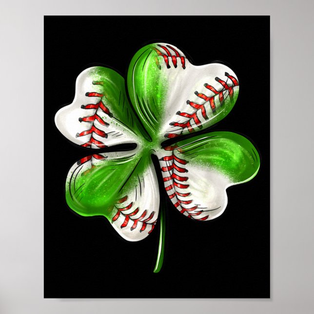 Poster Baseball Shamrock St Patrick's Day Clover With Bas (Frente)