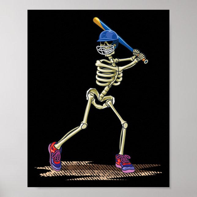 Poster Baseball Skeleton Halloween Men Meninos Baseball H (Frente)