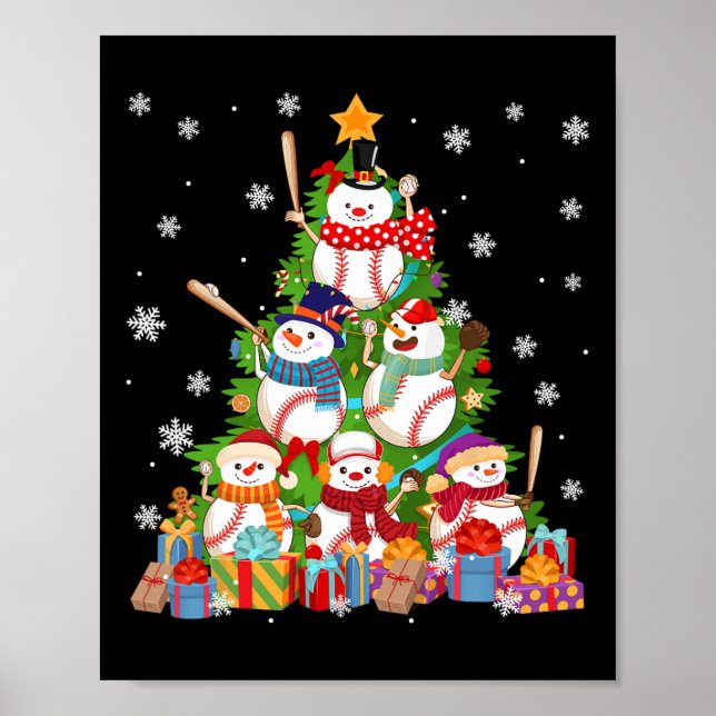 Poster Baseball Snowman Árvores de Natal Catadores (Frente)