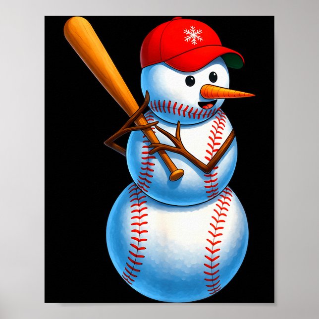 Poster Baseball Snowman Merry Christmas Xmas Pajamas Men  (Frente)