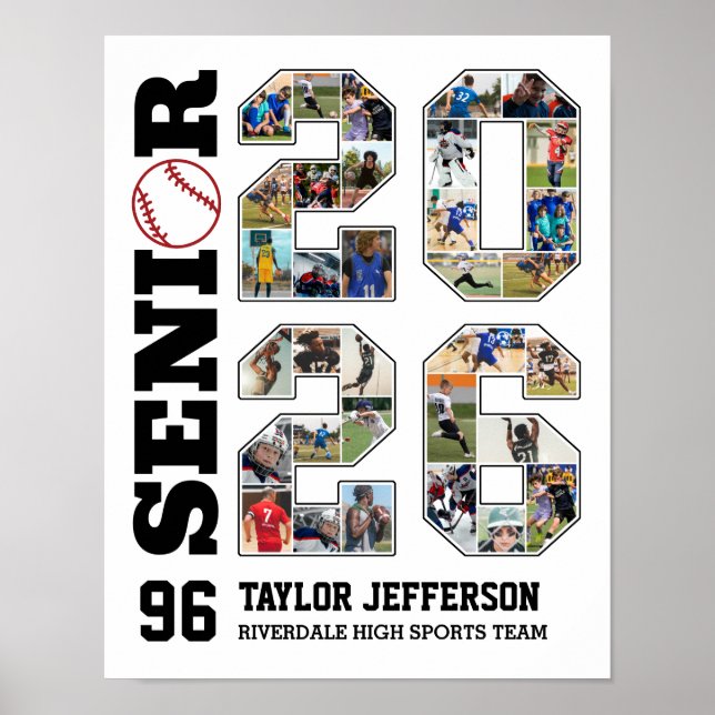 Poster Baseball Team Senior 2026 Sports Photo Collage (Frente)