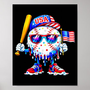 Poster Basebol 4 de Julho Bandeira dos EUA Patriótico Eng