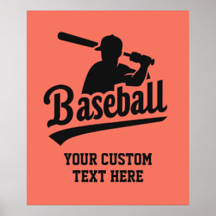 Poster Basebol de texto e cor personalizado