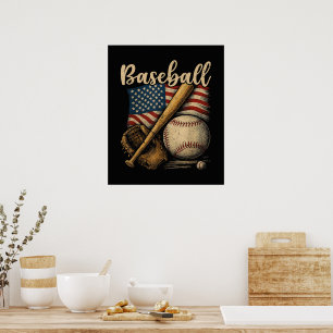 Poster Basebol Patriótico Bandeira Americana Esportes Vin