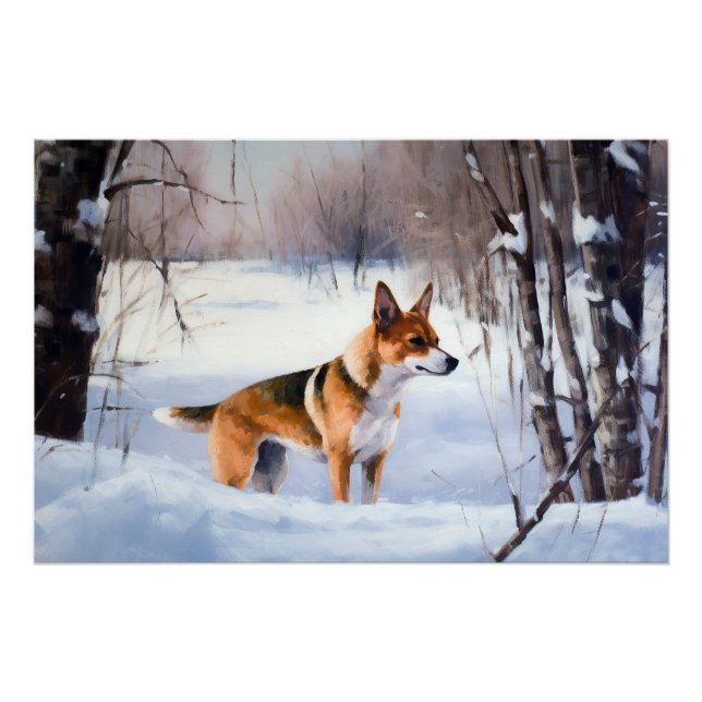 Póster Basenji Deixe Nevar Natal (Frente)