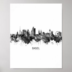 Poster Basileia Suiça Skyline BW