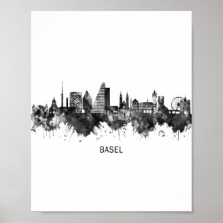 Poster Basileia Suiça Skyline BW