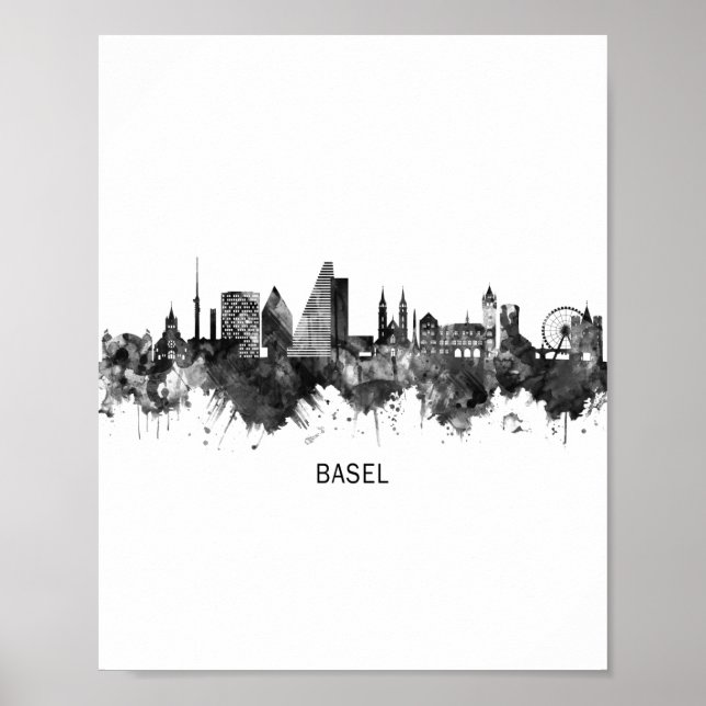 Poster Basileia Suiça Skyline BW (Frente)