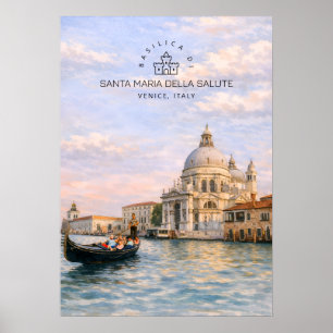 Poster Basílica de Veneza Salute Aquarela Cúpulas Icônica