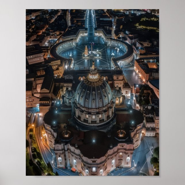 Poster Basílica e Praça de São Pedro à Noite (Frente)
