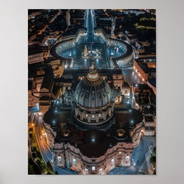 Poster Basílica e Praça de São Pedro à Noite (Frente)