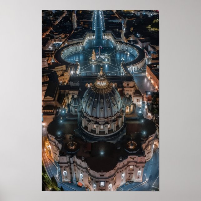 Poster Basílica e Praça de São Pedro à Noite (Frente)