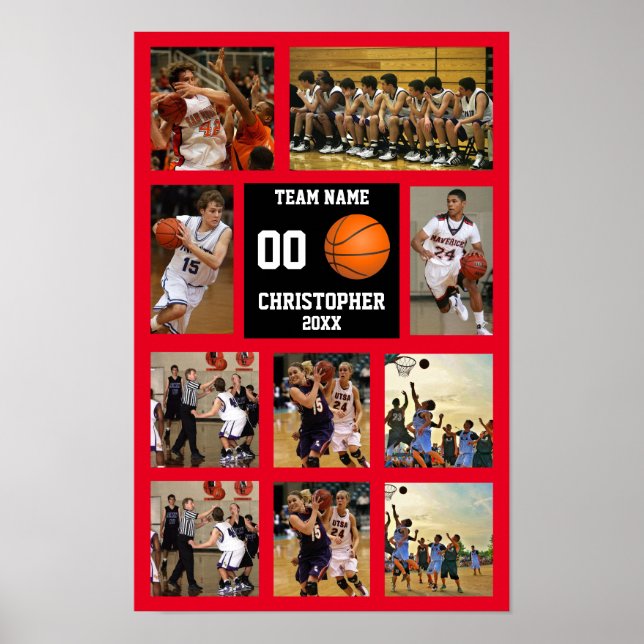 Poster Basketball 10 Photo collage Red team name Small (Frente)