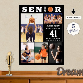 Poster Basketball Senior Graduation 5 Photo Collage