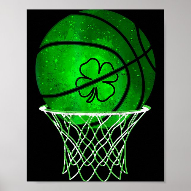 Poster Basketball Shamrock Lucky Clover Irish St Patrick' (Frente)