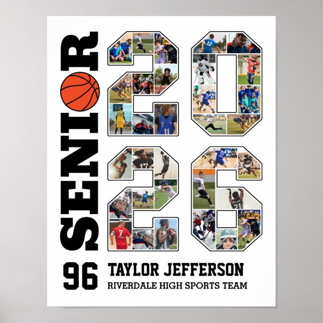 Poster Basketball Team Senior 2026 Sports Photo Collage (Frente)