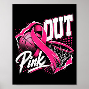 Poster Basquete cor-de-rosa conscientização sobre câncer