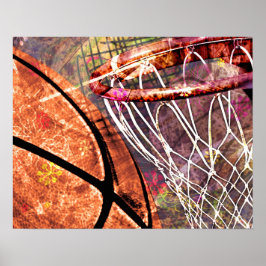 Póster Basquete e Hoop giro púrpura rosa