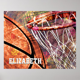 Póster Basquete e Hoop giro púrpura rosa
