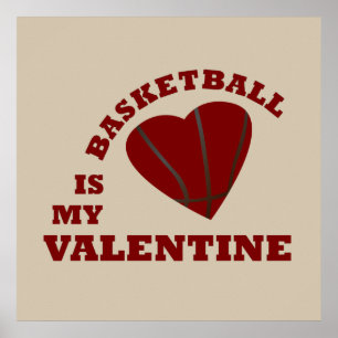 Poster basquete é meu valentim com coração vermelho