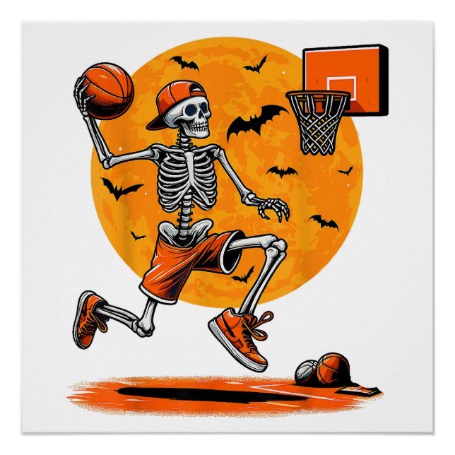 Póster Basquete Esqueleto Sinistro Halloween (Frente)