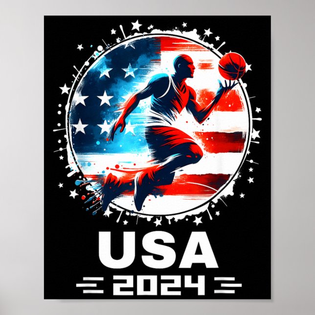 Poster Basquete EUA Bisonrel Voador 2024 Equipe Basquete  (Frente)