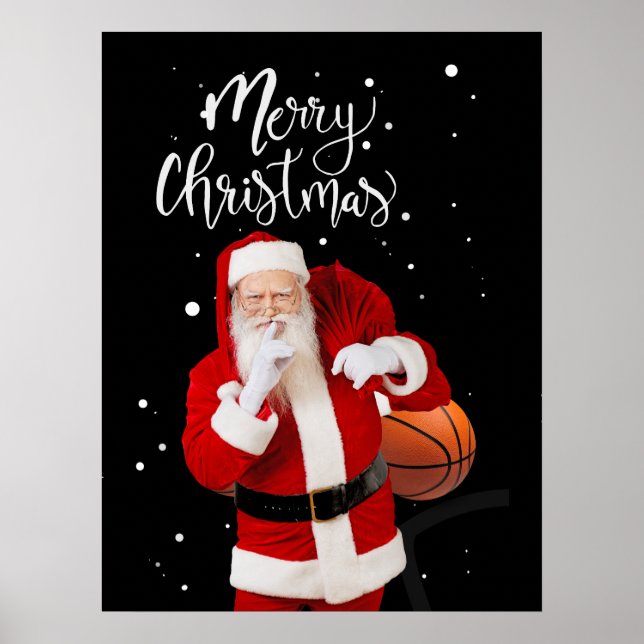 Poster Basquete Feliz Natal com Papai Noel (Frente)