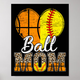 Poster Basquete Mãe Coração Softball Mãe Leopardo Mãe"