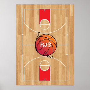 Póster Basquete Monograma no campo de basquetebol