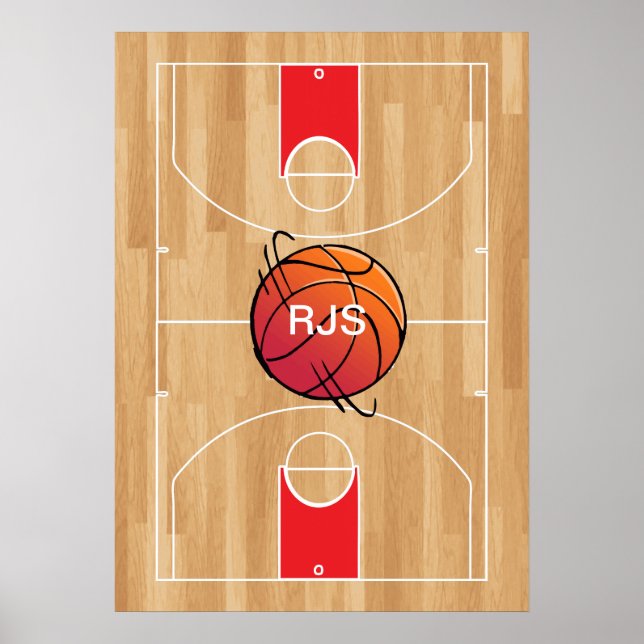 Póster Basquete Monograma no campo de basquetebol (Frente)