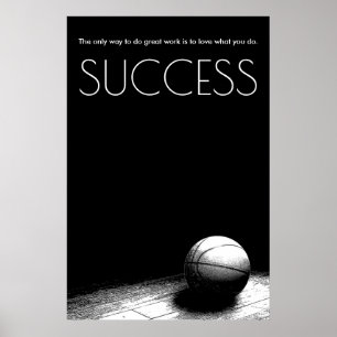 Poster Basquete Motivacional de Sucesso Branco Negro