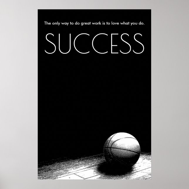 Poster Basquete Motivacional de Sucesso Branco Negro (Frente)