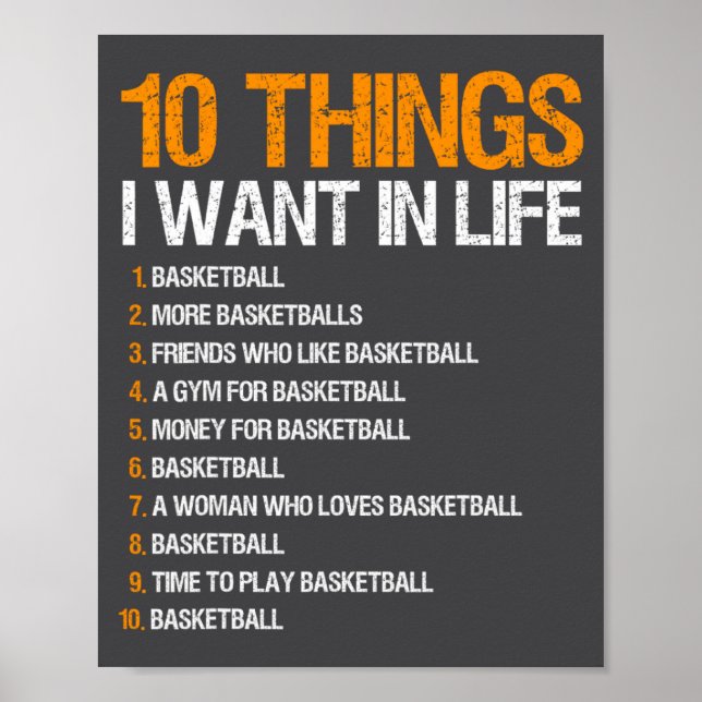 Poster Basquetebol 10 Coisas Que Eu Quero Na Vida Para Ho (Frente)