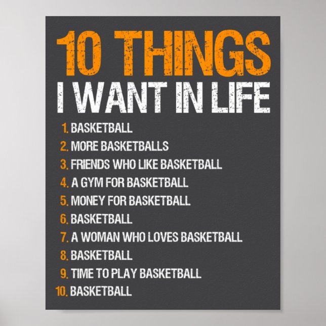 Poster Basquetebol 10 Coisas Que Eu Quero Na Vida Para Ho (Frente)