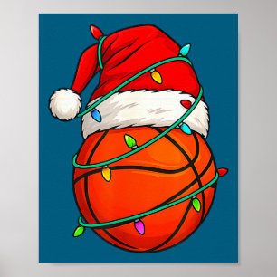 Poster Basquetebol Com Chapéu de Papai Noel Natal Engraça