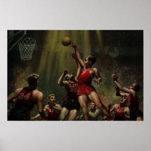 Poster Basquetebol Esportivo Antigo, Jogadores em um Jogo