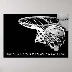 Póster Basquetebol inspirador branco preto