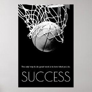 Poster Basquetebol inspirador do sucesso branco preto na