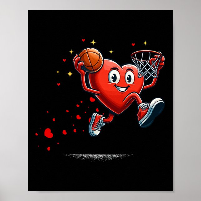 Poster Basquetebol no Dia de São Valentim com Enterrada d (Frente)
