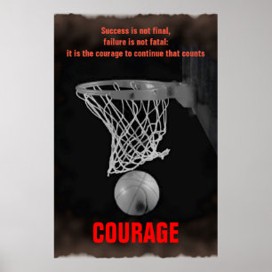Poster Basquetebol retro da coragem do sucesso inspirado