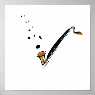Poster Bass Clarinet com notas musicais