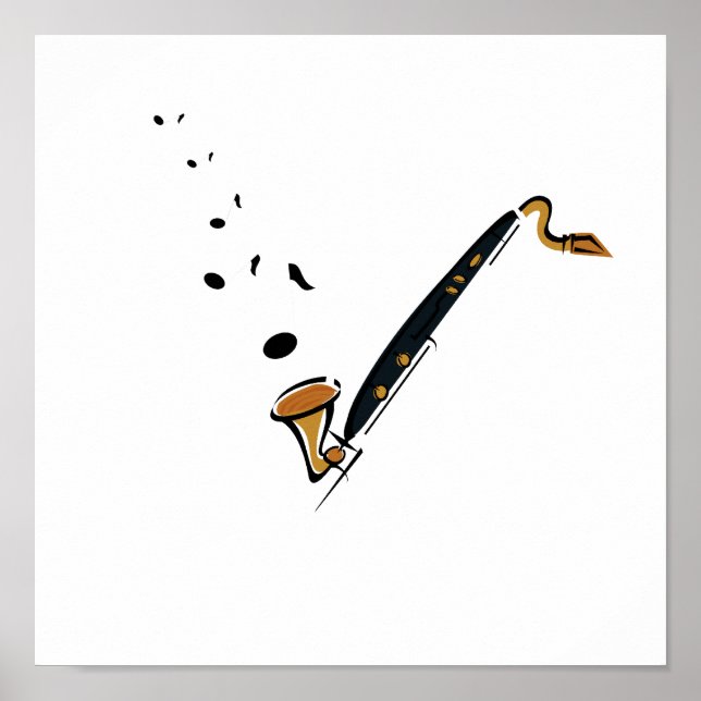 Poster Bass Clarinet com notas musicais (Frente)