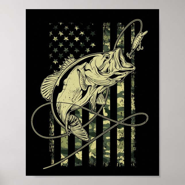 Poster Bass Fisheries American Flag USA Pescador (Frente)