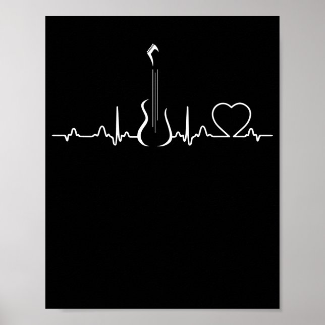 Poster Bass Player Bass Guitar Heartbeat Music Instrument (Frente)