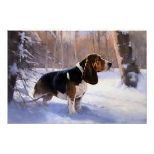 Póster Basset Hound Deixe-O Neve Natal